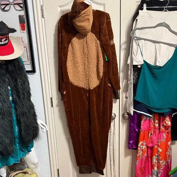 NWT Tipsy Elves Brown Beaver Costume Zip Front Onesie Jumpsuit - Picture 2 of 8